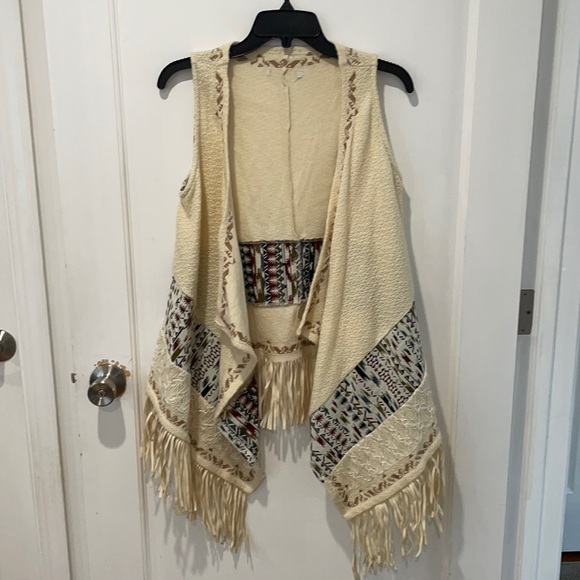 Miss Me Fringe off-White Sweater Vest Jacket Cardigan - Picture 5 of 8